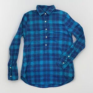 J Crew Women's Tunic Shirt Size XS Blue Plaid Long Sleeves Buttons Collarted GUC